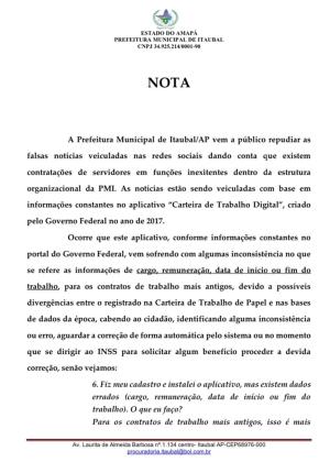 Comunicado a população de Itaubal