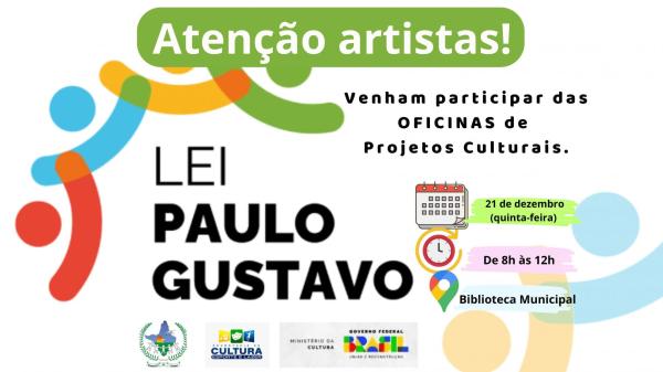  A Secretaria de Cultura, Esporte e Lazer está chamando todo mundo pra uma parada incrível: as oficinas de projetos culturais da Lei Paulo Gustavo! 
