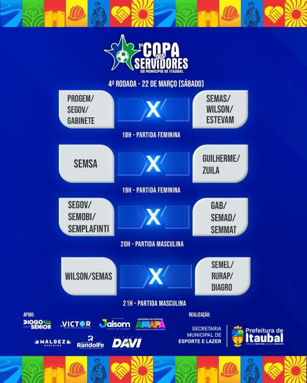 Logo mais tem a 4ª rodada da 1ª Copa dos Servidores de Itaubal!